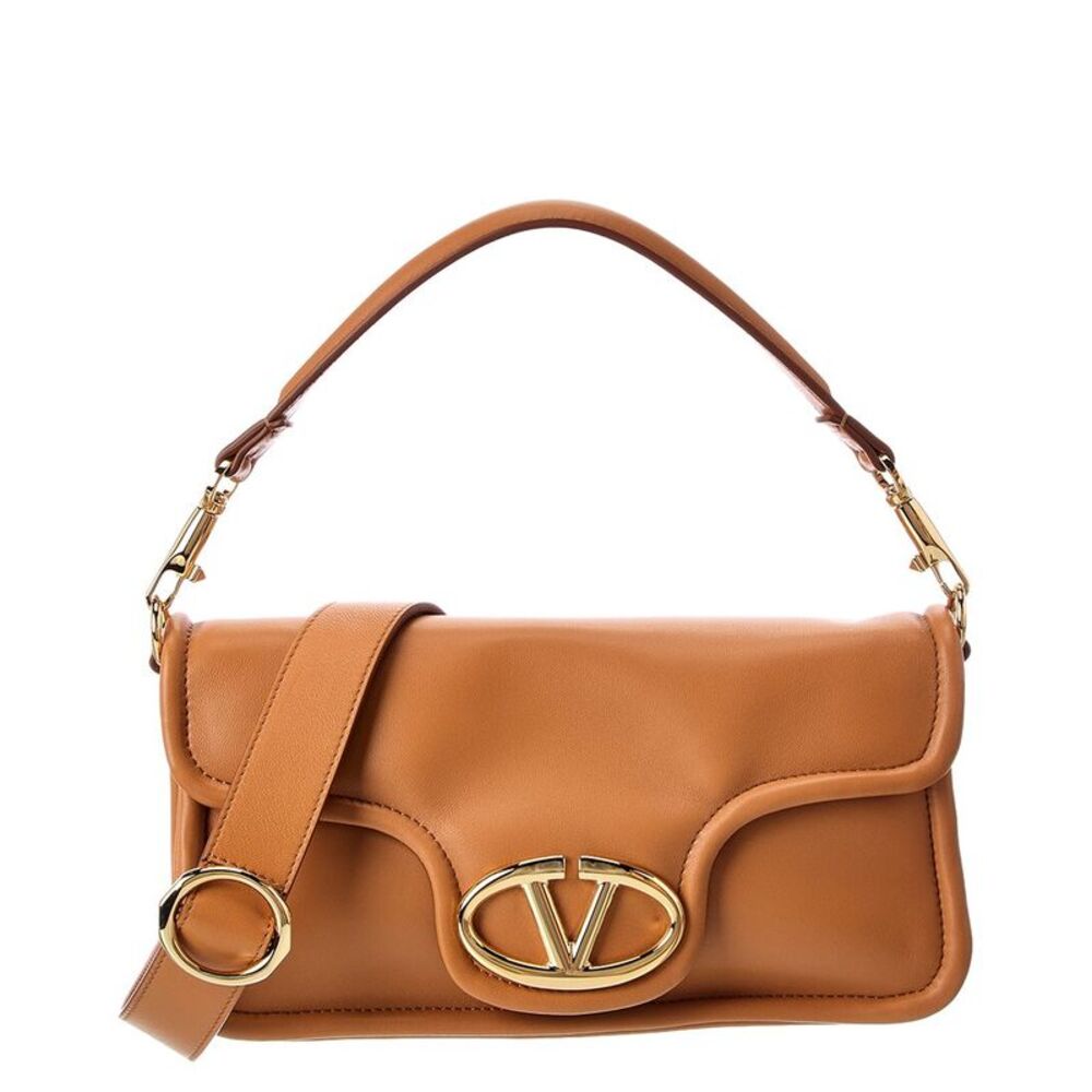 Valentino Vlogo Signature Leather Shoulder Bag, Brown